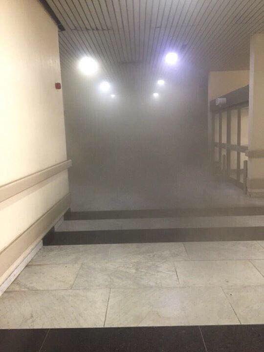 Fire brigade at Baghdad International airport following fire smoke.   