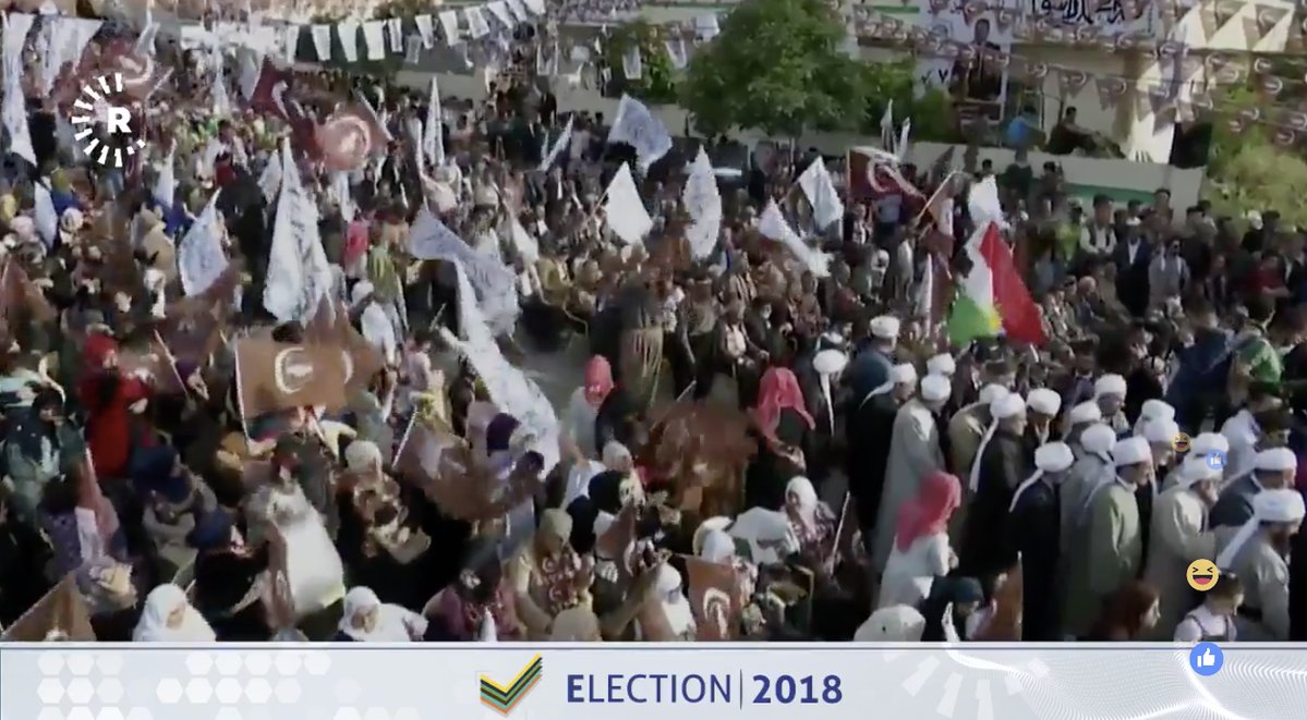 The Kurdistan Islamic Union holds a rally in Halabja city — various Kurdish parties are staging campaign carnivals, rallies, and events ahead of Iraq's parliamentary elections. #IraqElection   