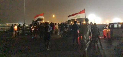 Um Qasir port in Basra , Iraq was shut down by protesters earlier tonight. Iraq's only water front to the world.   
