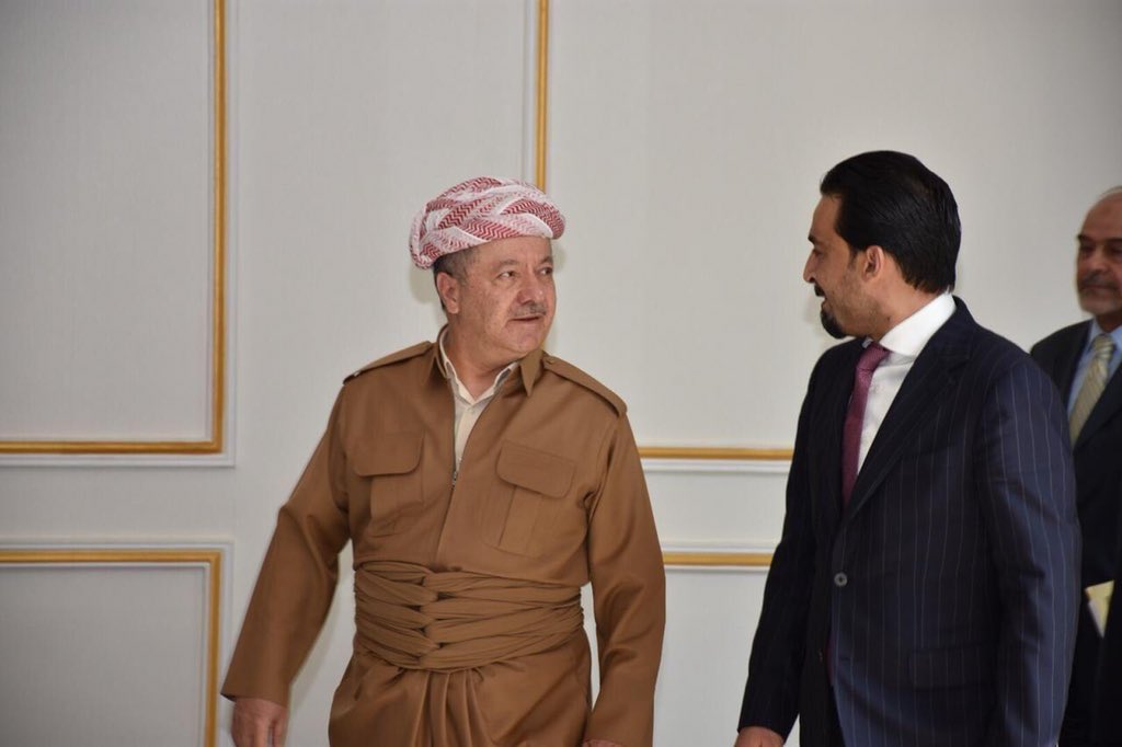 The newly-elected speaker of Iraqi Parliament, Mohammed al-Halbusi arrived in Erbil on Saturday. He met with KDP Leader  @masoud_barzani. According to non official sources Barzani has asked Halbousi to postpone the parliament session to elect the President of Iraq.   