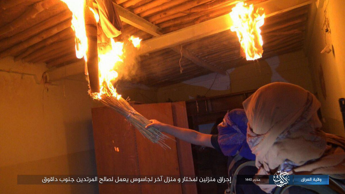 As part of its (old/new) tactics after the caliphate, ISIS burns the homes of a mukhtar (town elder) and another person south of Kirkuk for working with or informing authorities