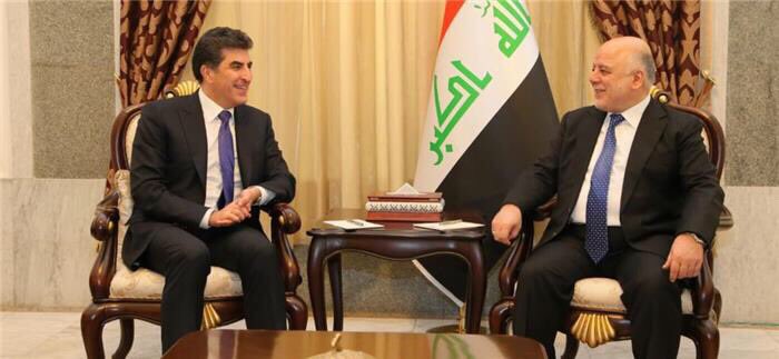 KRG Prime Minister @PMBarzani and Iraqi Prime Minister @HaiderAlAbadi met at Abadi's office in Baghdad on Wednesday. The two leaders are at the ends of their respective terms.   