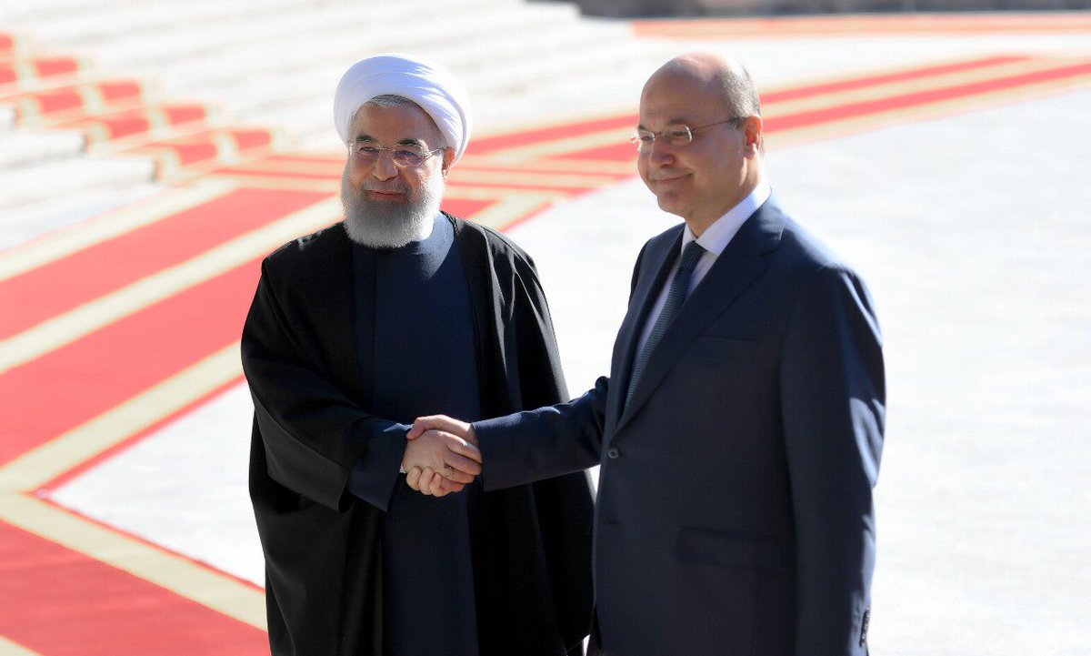 Iraqi president @BarhamSalih visits Iran and welcomed by iranian president @HassanRouhani in Tehran.   