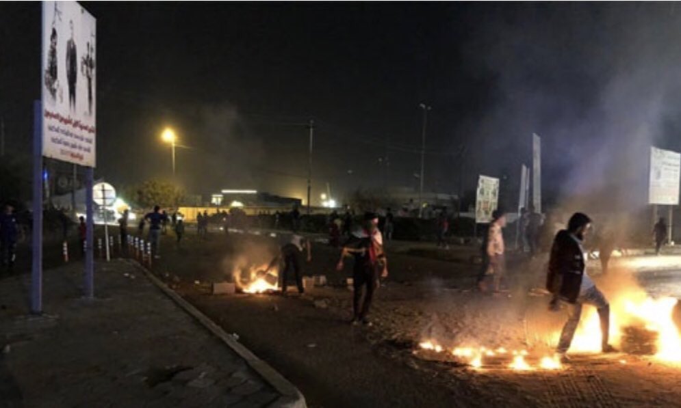 Protests resume in the oil-rich city of Basra, in southern Iraq. Protesters block the main road of the city's Provincial Council, demand better services and jobs.   