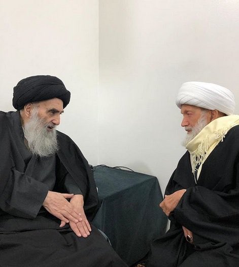 Shiite cleric Ali al-Sistani meets Sheikh Issa Qassem in Najaf.   
