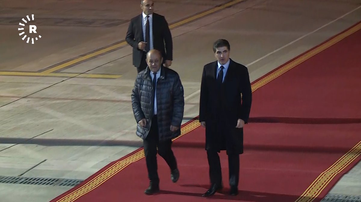 French FM @jy_ledrian arrives in Erbil, received by @PMBarzani   
