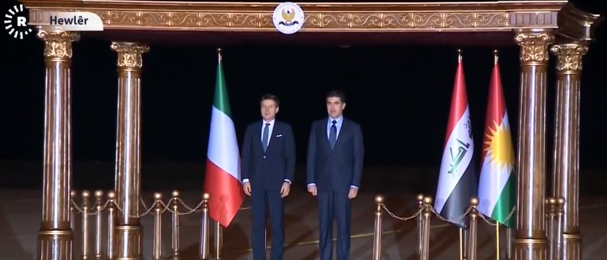 Italian Prime Minister Giuseppe Conte has arrived in Erbil, received at the airport by KRG Prime Minister Nechirvan Barzani.   