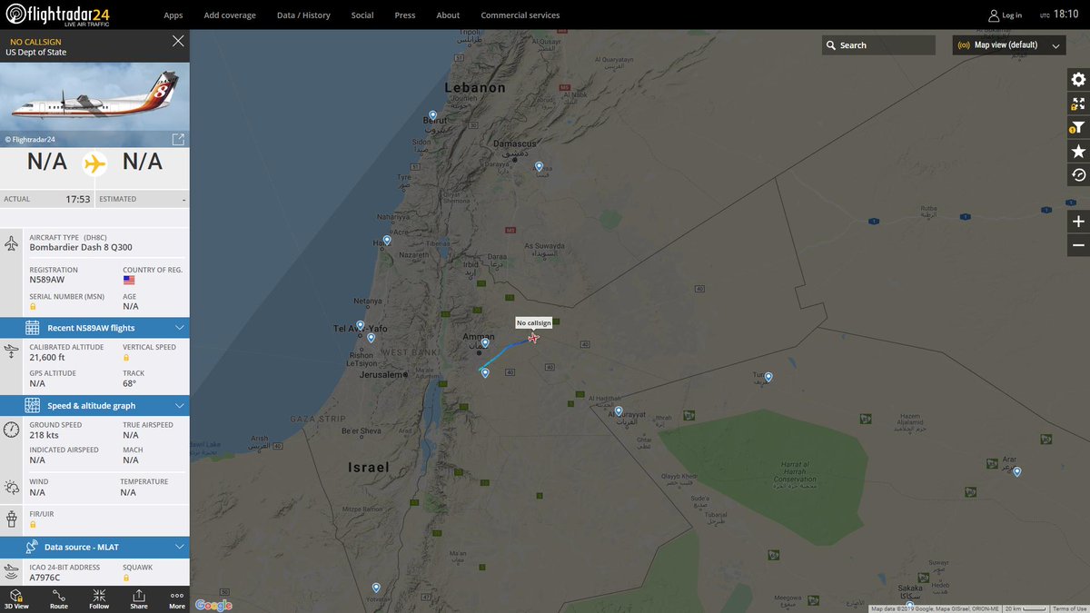 US Dept of State Bombardier Dash 8 Q300 N589AW  heading Baghdad for the third time today   