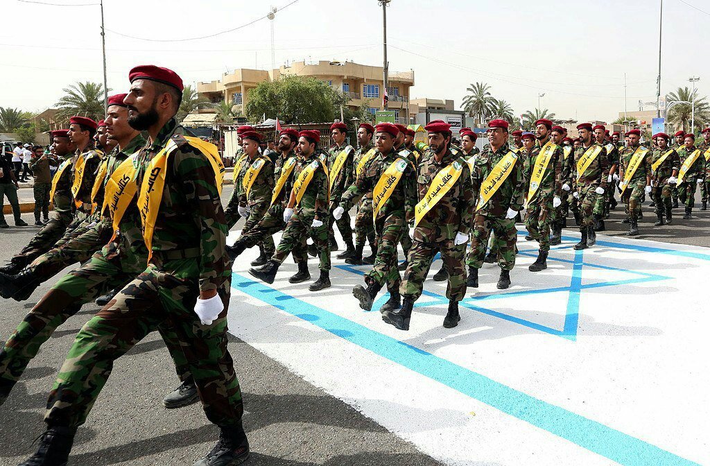 Iraqi pro-Iranian militias marching in the center of Baghdad on the eve of QudsDay.   