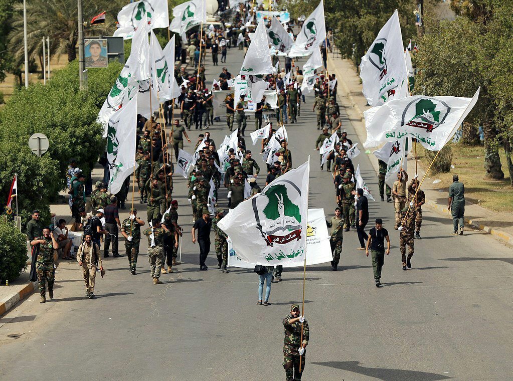Iraqi pro-Iranian militias marching in the center of Baghdad on the eve of QudsDay.   
