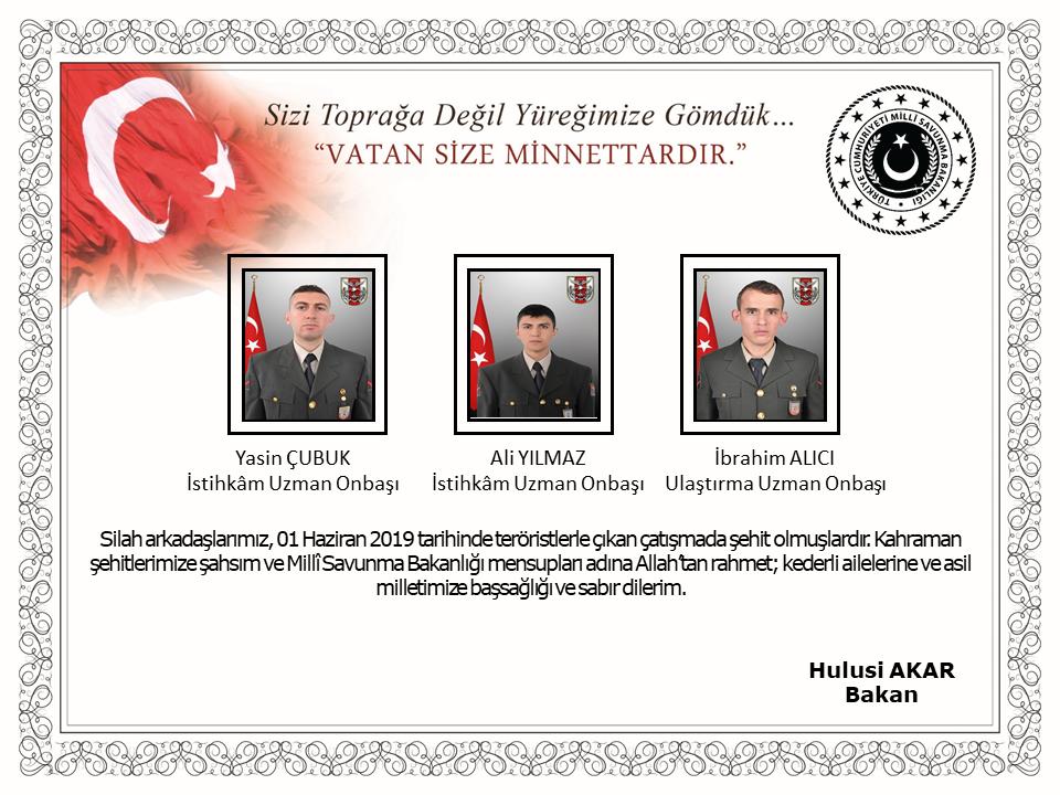 Three Turkish soldiers died after clashes with PKK.   