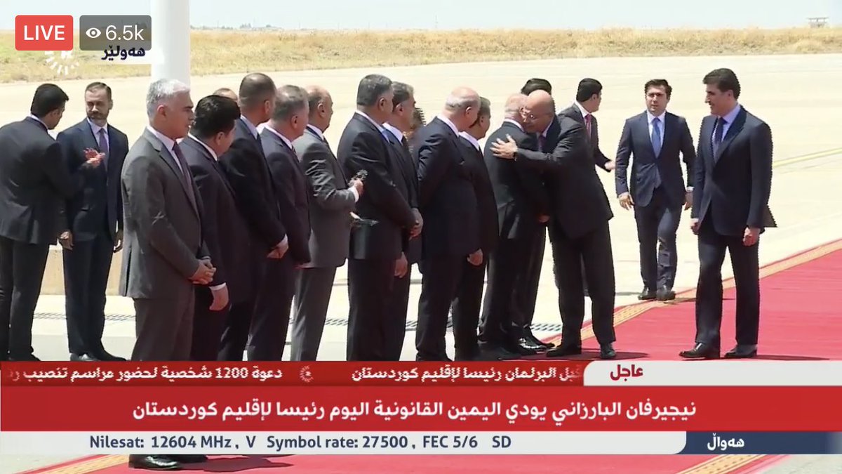 Iraqi President @BarhamSalih arrives in Erbil to attend swearing-in ceremony. His first visit to Erbil during his presidency.   