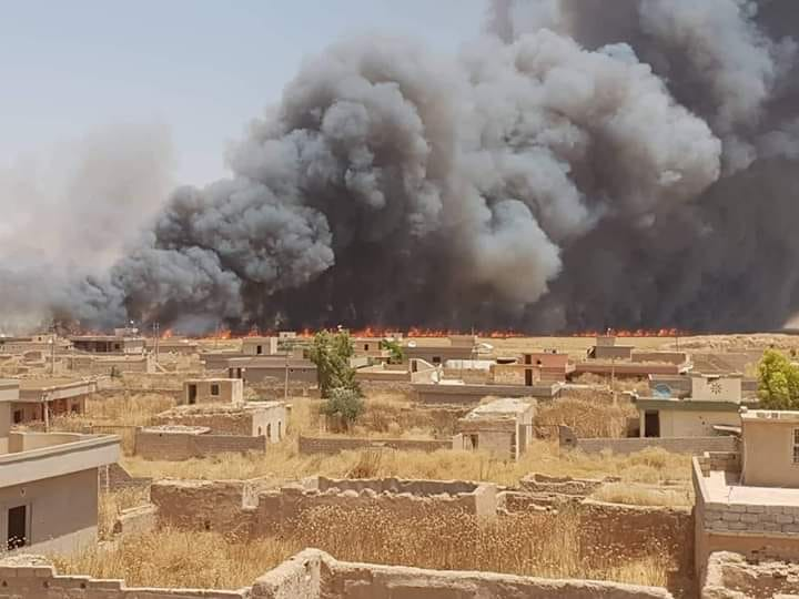 The genocide-hit village of Kocho south of Sinjar is experiencing a devastating fire since earlier today   