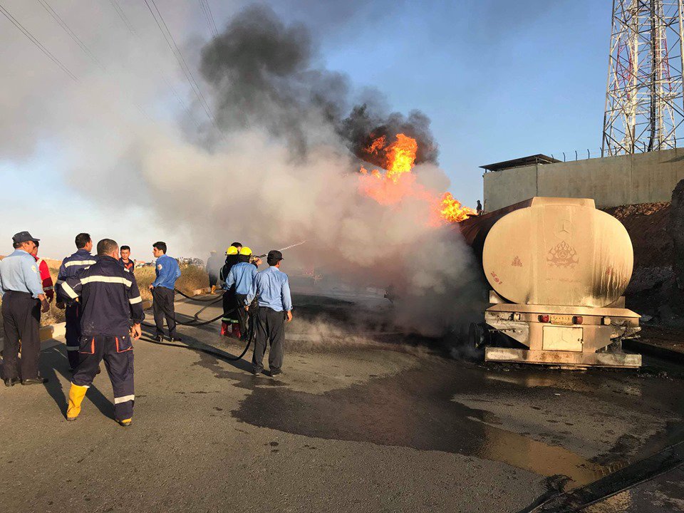 An oil tanker collided with a truck between Koya and Erbil. Huge damages to the vehicles, no casualties. 