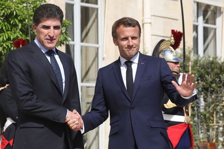 Kurdistan Region President Nechirvan Barzani meets French President Emmanuel Macron at the @Elysee   
