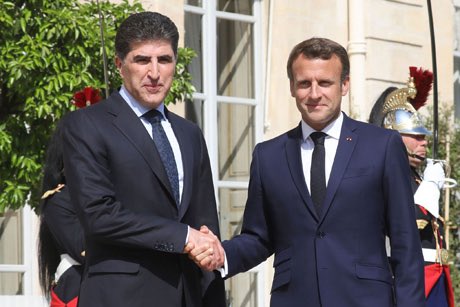 Kurdistan Region President Nechirvan Barzani meets French President Emmanuel Macron at the @Elysee   