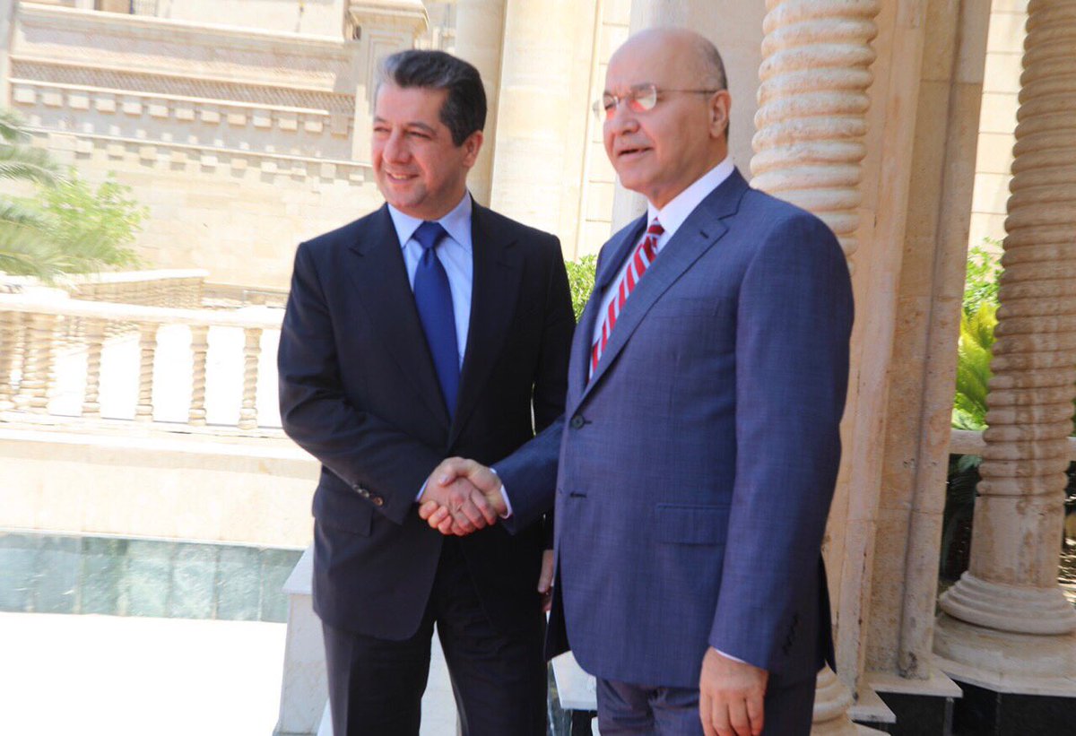 KRG PM @masrour_barzani has just arrived to Baghdad and started his meeting with Iraqi President @BarhamSalih   