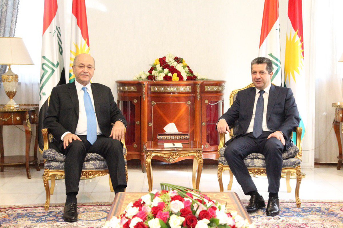 Marsour Barzani: I welcomed today Iraqi President @BarhamSalih and Finance Minister @Fuad_Hussein1 to Erbil — We agreed on the path towards a stable and constructive relationship that recognizes the parties' rights and duties under the Constitution