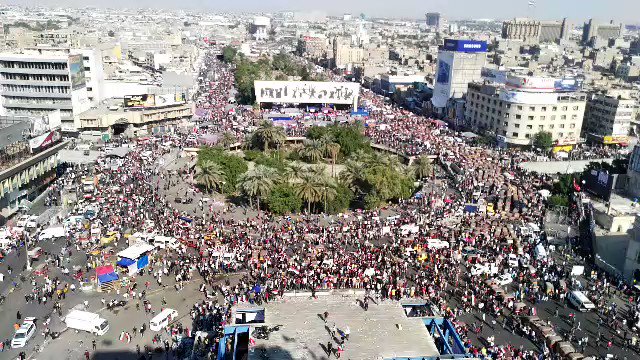 Iraqi protesters at Tahrir Square, Baghdad. IraqProtests enter second month, defying pledges of reform. 
