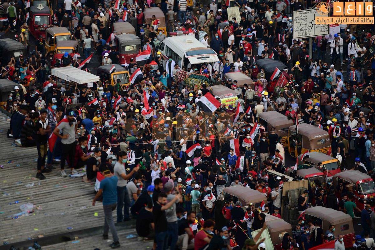 A side of peaceful demonstrations in Tahrir Square in central Baghdad