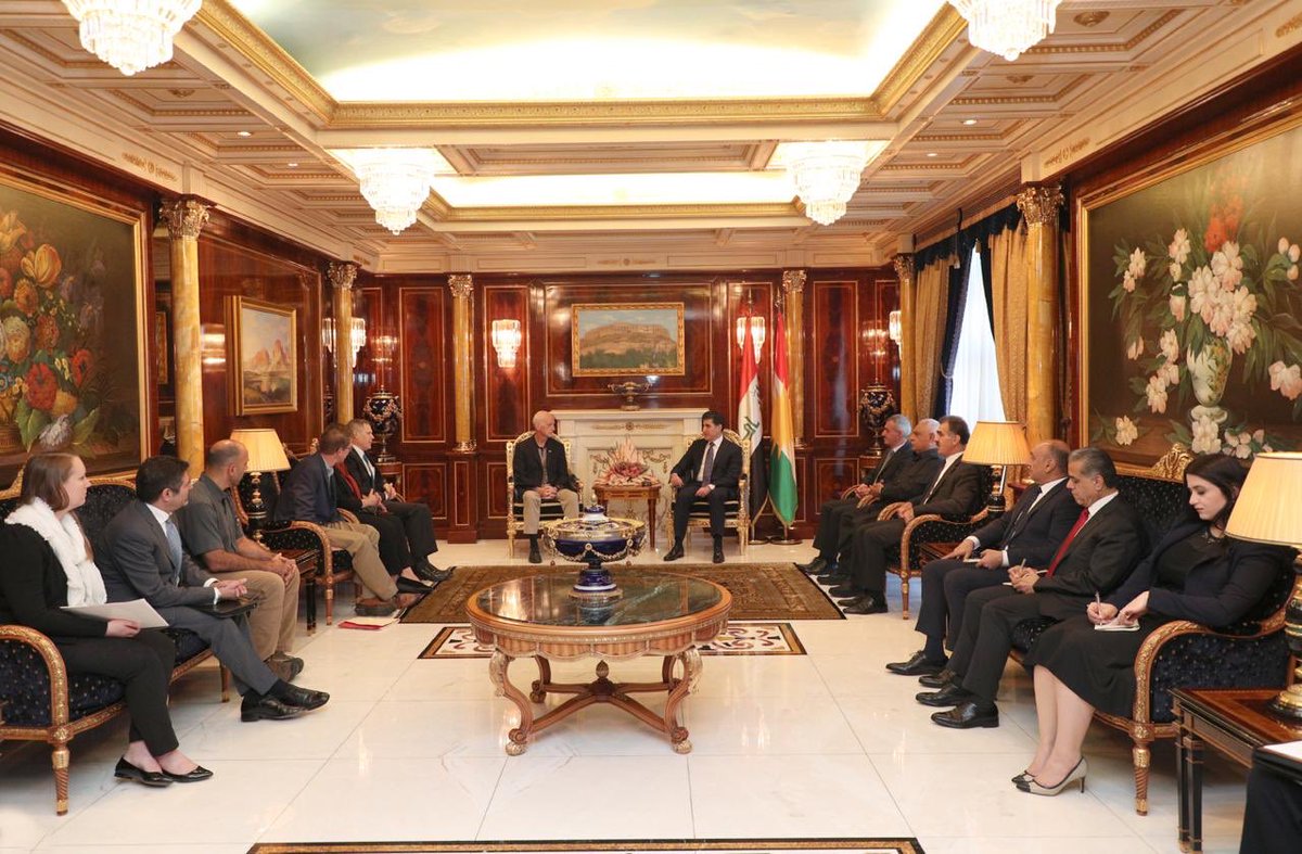 Productive exchange between @KurdistanRegion President Nechirvan Barzani @IKRPresident & a Congressional delegation led by @RepAdamSmith on KRI-US partnership, the situation in Iraq, recent developments in Syria, the impact on the war against ISIS, the consequences & way forward