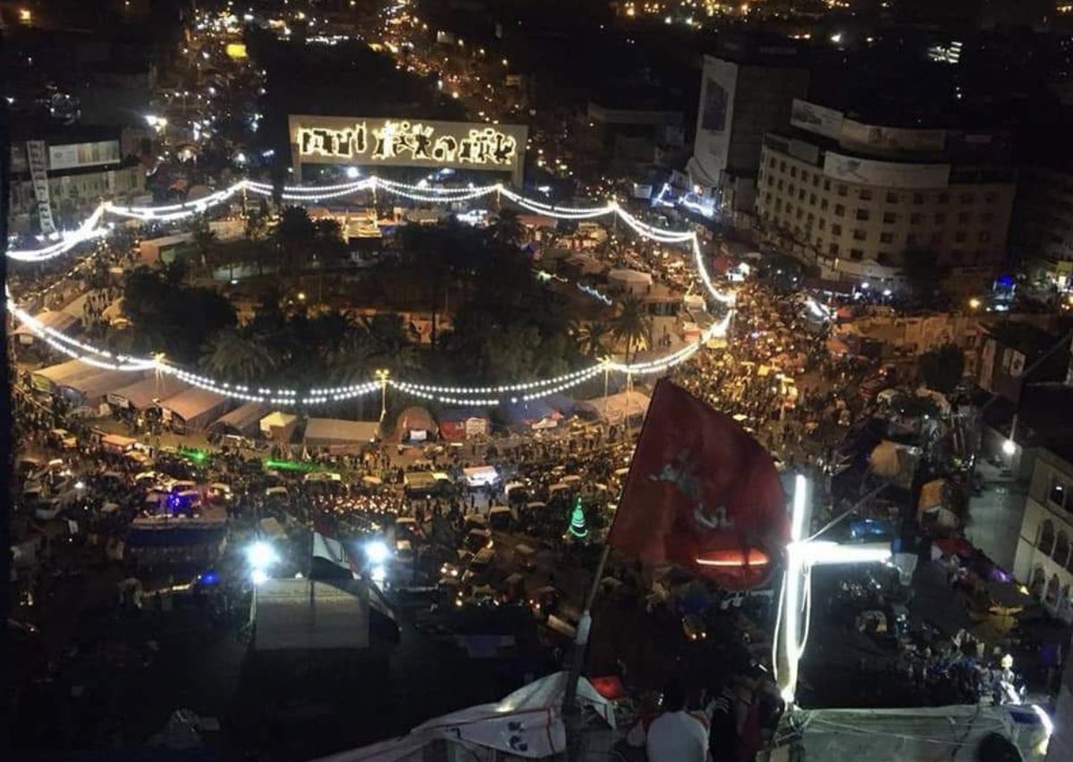 Tahrir Square tonight is packed as usual, protesters in Baghdad are expressing their anger after head of tribes met with Iraqi PM in Baghdad today. #IraqProtests refuses any kind of reforms, and keen of removing the government.   Photos: Al-Baghdadia   