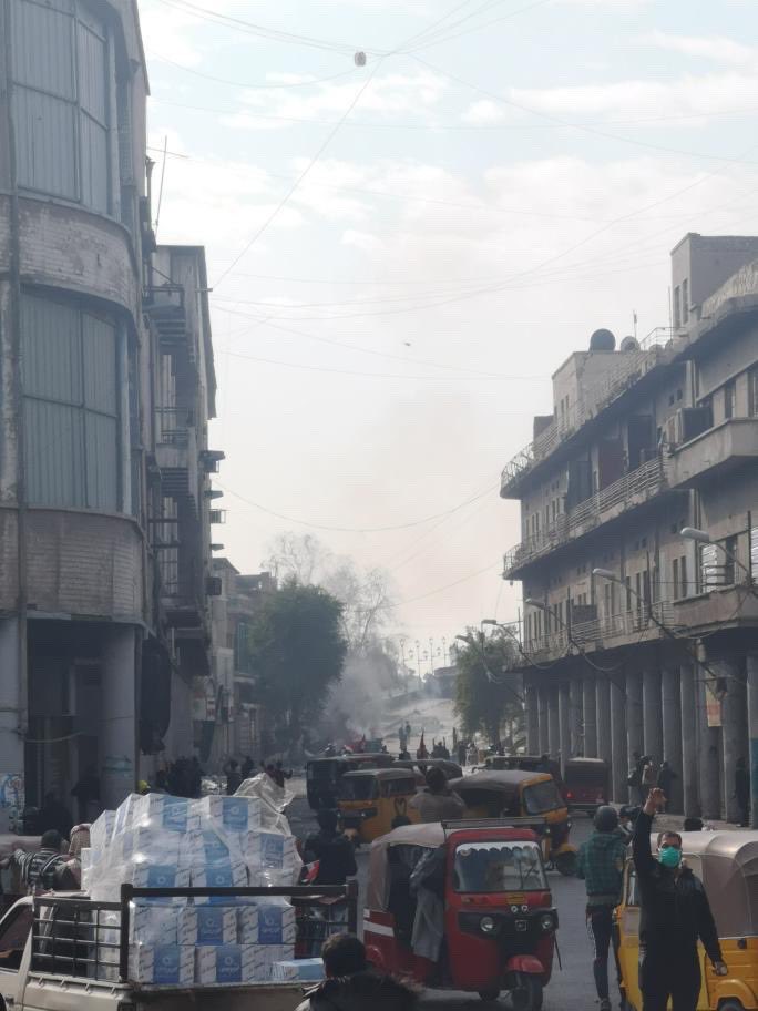 Anti-Riots Forces regain the control over Ahrar Bridge and burned 3 Tuktuk vehicles, in Baghdad. 