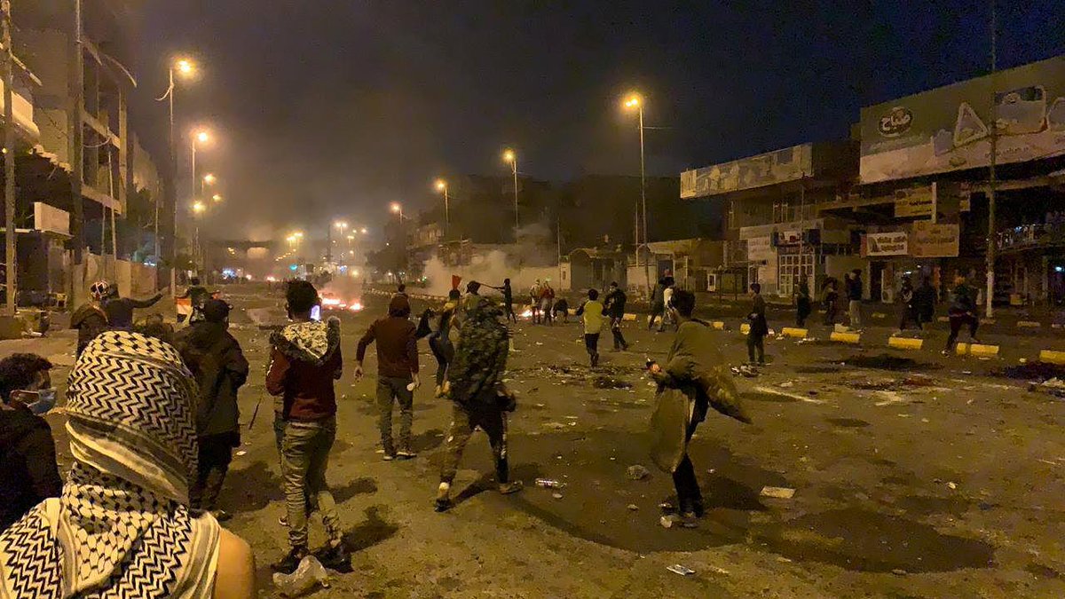 Protests continue, and clashes with government forces, in the province of Najaf.