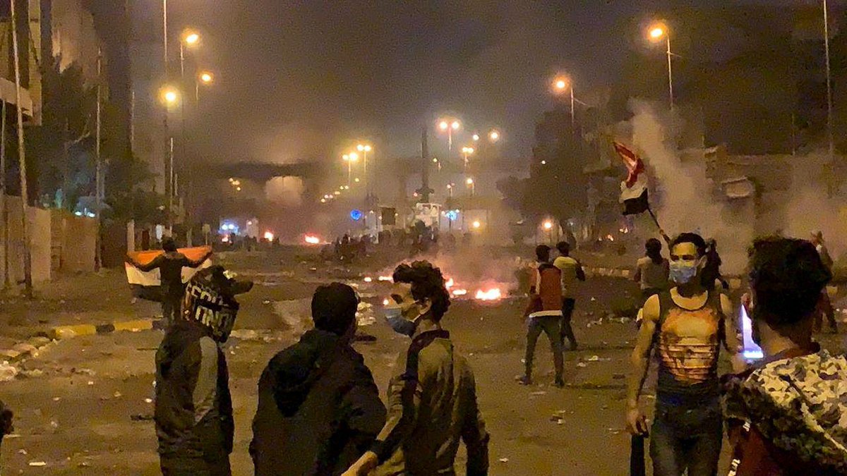 Protests continue, and clashes with government forces, in the province of Najaf.