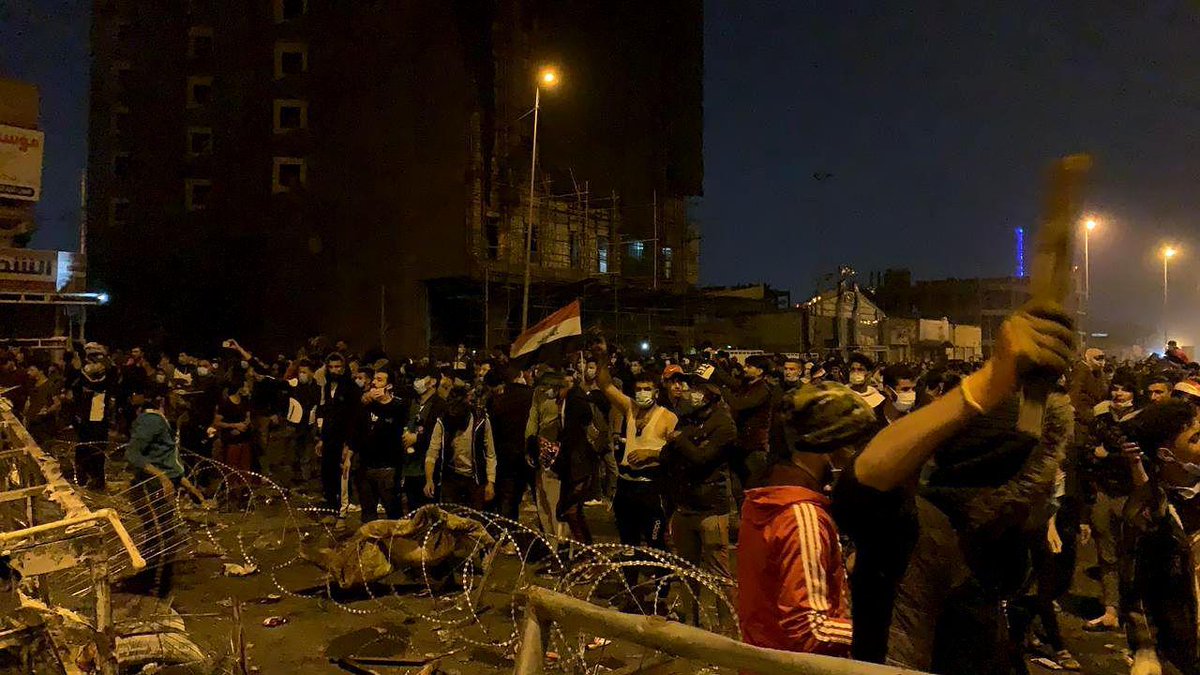 Protests continue, and clashes with government forces, in the province of Najaf.
