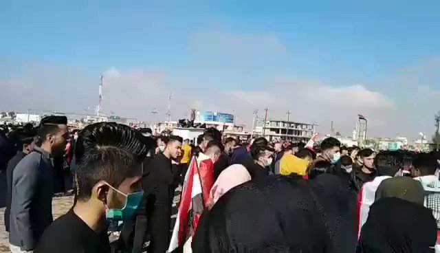 Students of the University of Kirkuk sit in support of the demonstrators