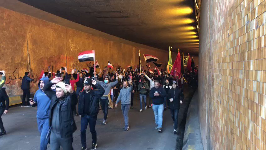 Iran backed militias (Kataeb Hizbullah) launched new demonstrations in Tahrir Square with anti U.S/Saudi/Israel slogans, and posters
