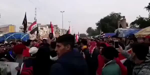 Large numbers of demonstrators flocked to the Tahrir Square in central Baghdad