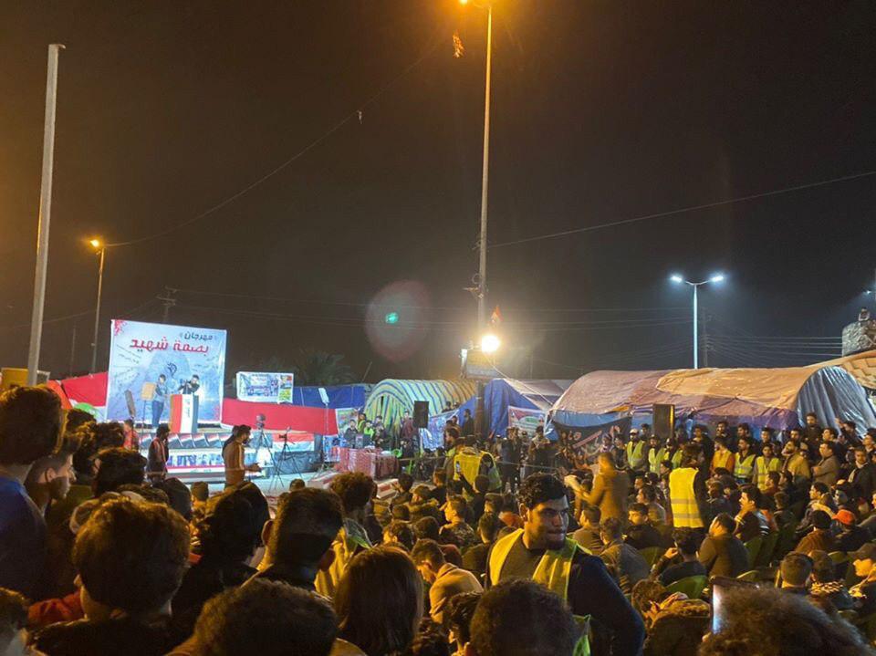 In pictures, hundreds of demonstrators flocked to the poetry festival Imprint of the Martyr at the sit-in square in Basra Governorate