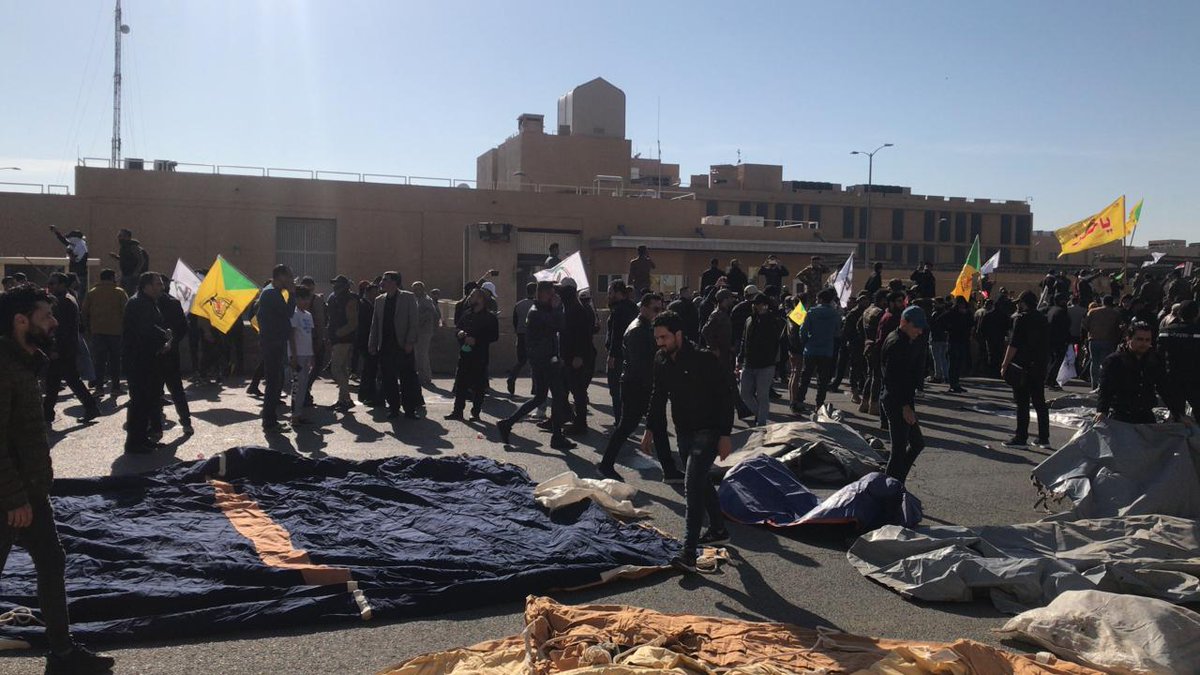 Preparing the tents for the sit-in outside the US Embassy in Baghdad's Green Zone. Iraq