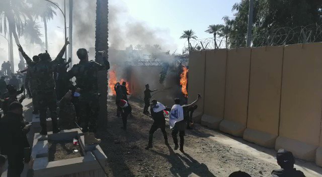Outside walls of United States Embassy in Baghdad, Iraq