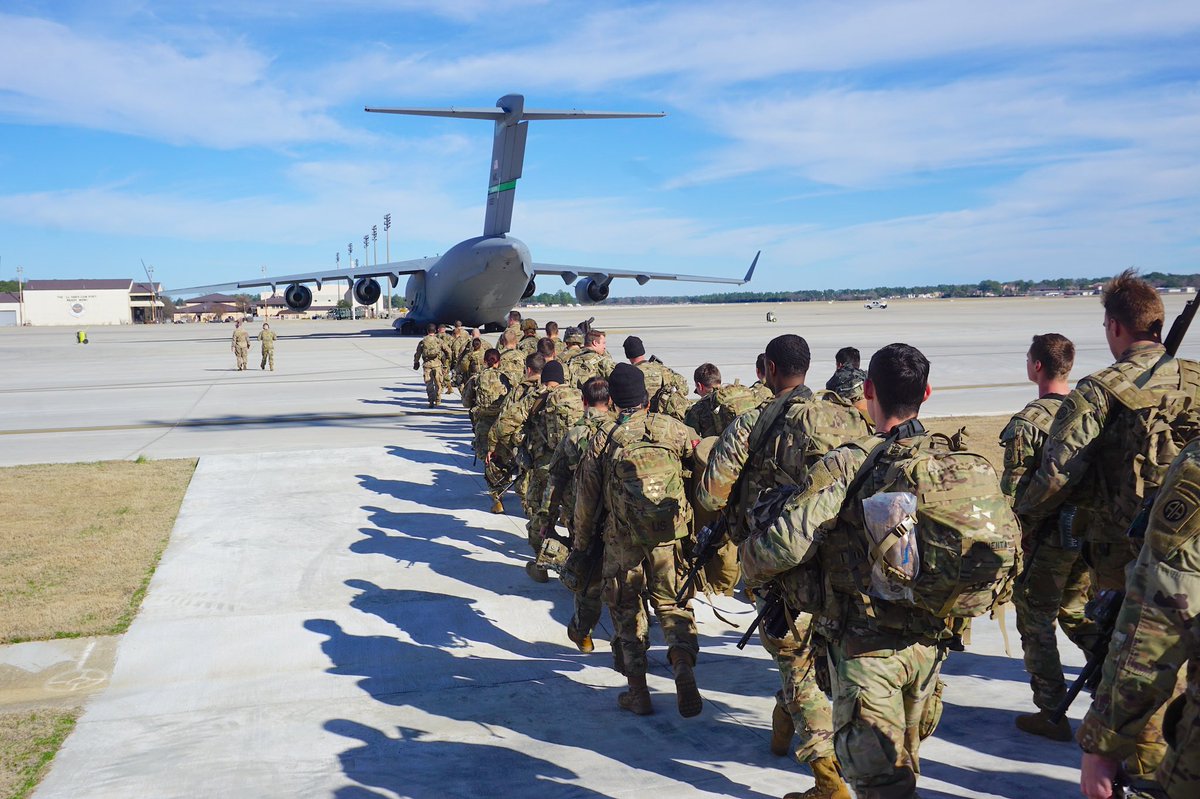 Today, hundreds of All American Paratroopers boarded @usairforce C17 Globemaster aircraft and headed to the  @CENTCOM area of operations.