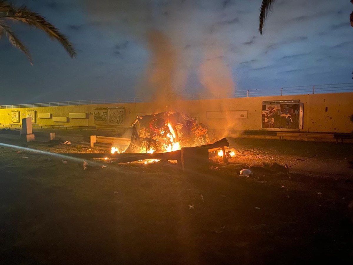 Images of vehicle destroyed near Baghdad International airport