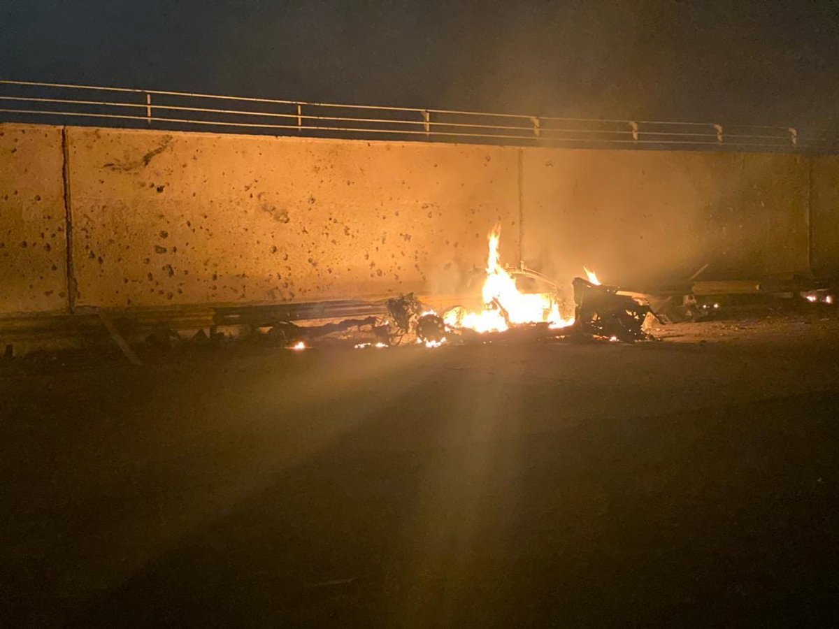 Images of vehicle destroyed near Baghdad International airport