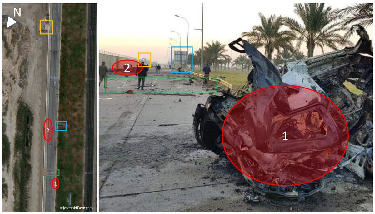 Geolocation of US airstrike on Iran Soleimani convoy, Baghdad Intl Airport 