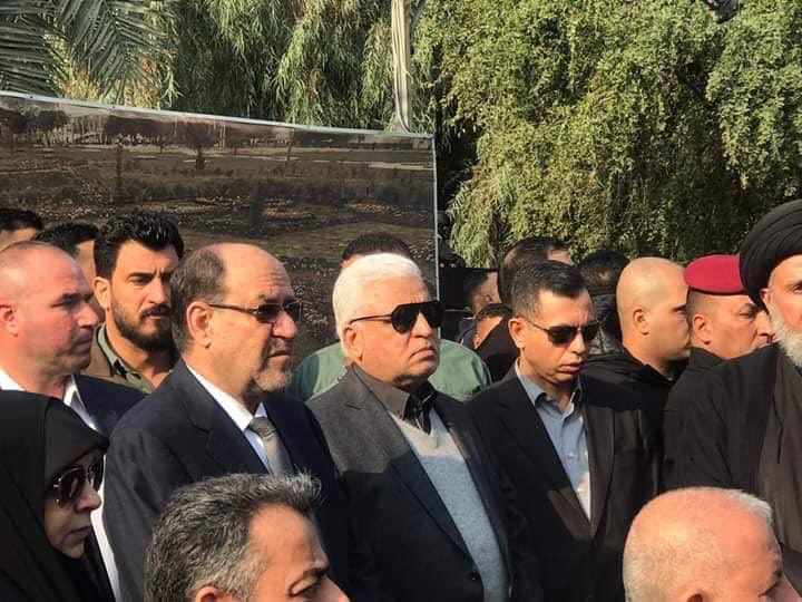 Former Iraqi Prime minster Nouri Al Maliki, current Nat Sec adviser Falih Al Fayad, head of Badr organization Hadi Al Amry all present at Qasim Sulaimani and Abu Mahdi Al muhandis funeral in Baghdad 