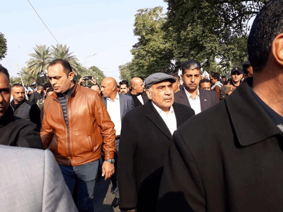 Iraqi Prime Minister Adil Abdul-Mahdi attends the funeral of Iranian Gen. Qasem Soleimani and PMF deputy commander Abu Mahdi al-Muhandis in Baghdad