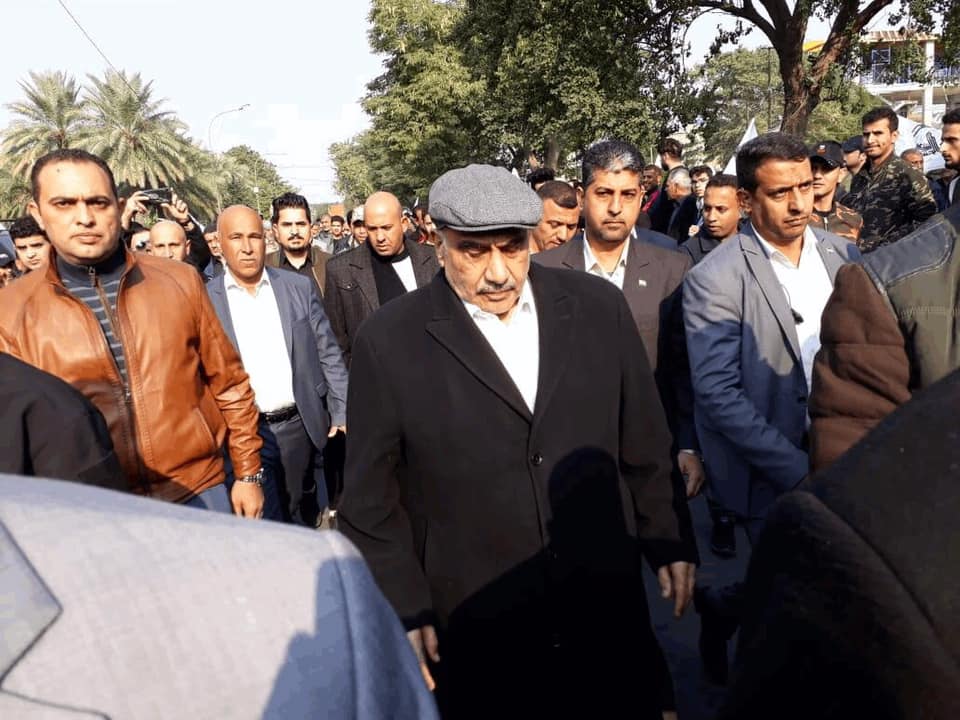 Iraqi Prime Minister Adil Abdul-Mahdi attends the funeral of Iranian Gen. Qasem Soleimani and PMF deputy commander Abu Mahdi al-Muhandis in Baghdad