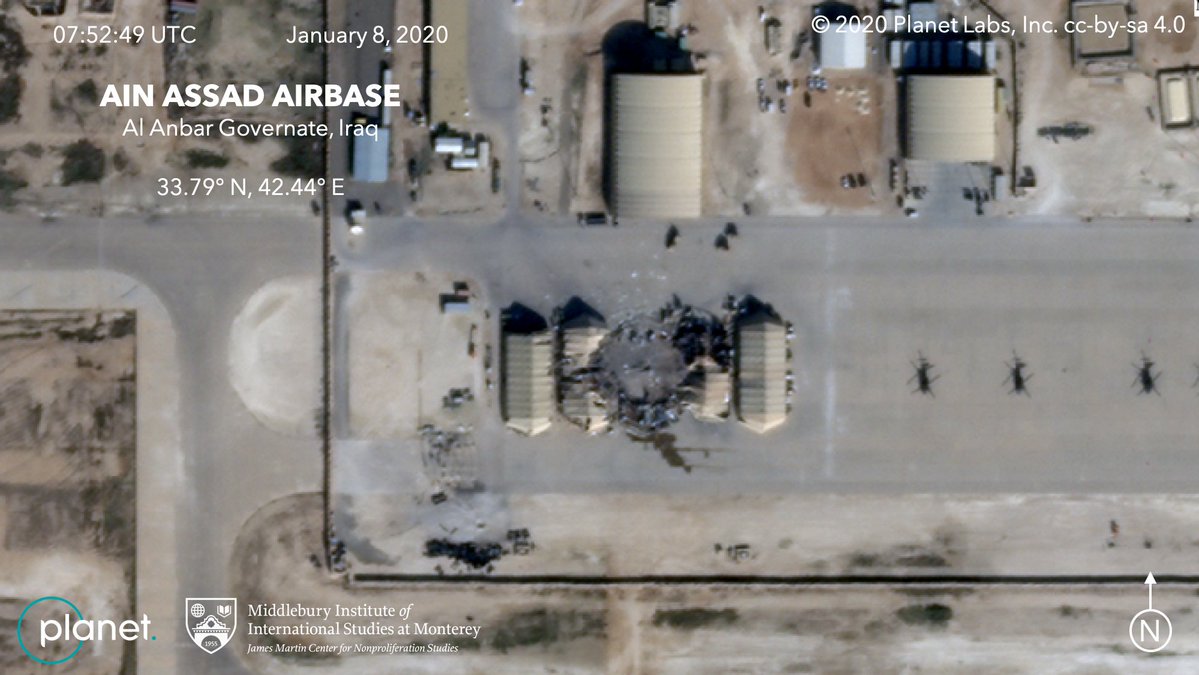 Satellite imagery from @planetlabs and shared  @MIIS show extent of Damage from Iranian missile strike. Appears to be a precision strike of structures holding equipment
