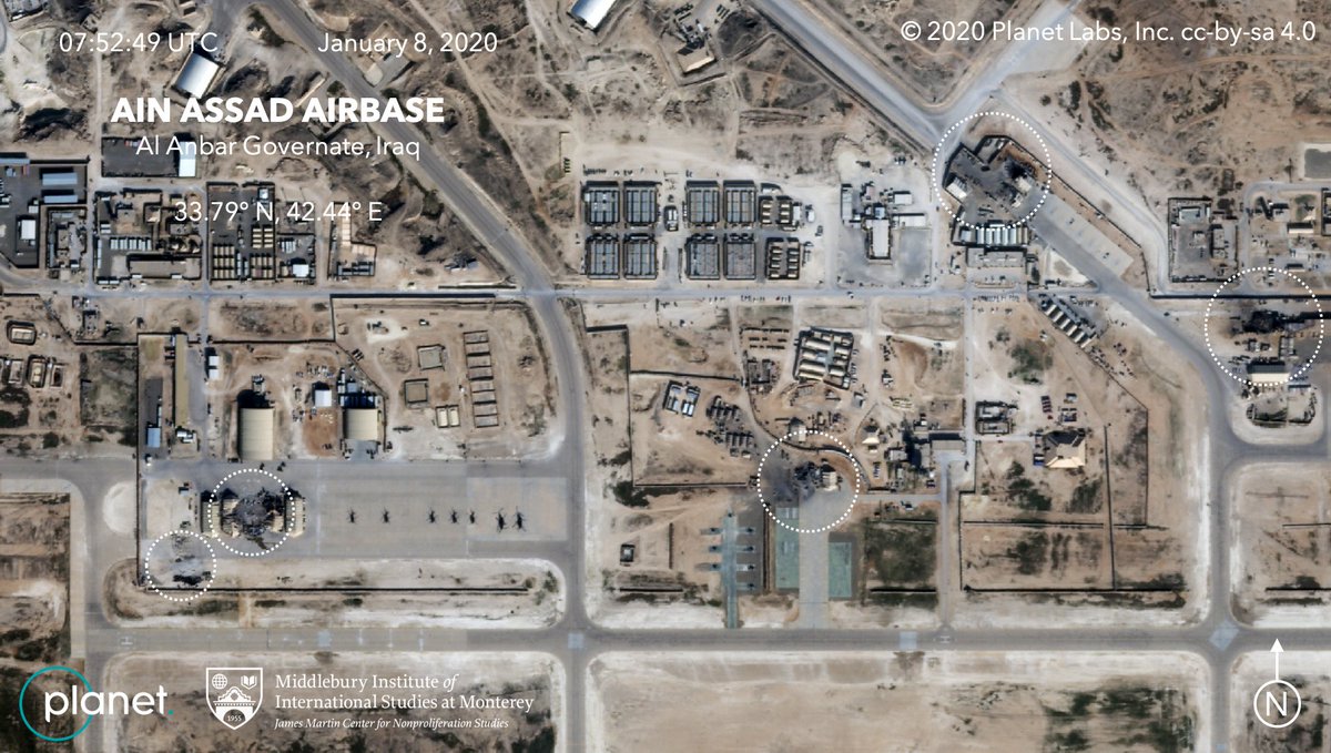 .@planetlabs have released the first Sat. imagery of Ain Al Assad Airbase after the Iran attack showing the damage caused