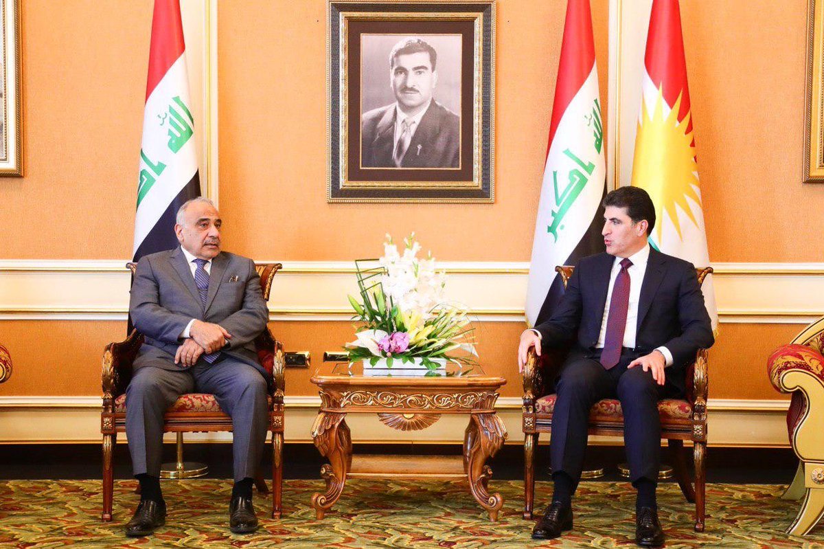Iraqi PM @AdilAbdAlMahdi has just arrived to Erbil and received by Kurdistan region's president Nechirvan Barzani. Both sides to discuss about regional tensions between Iran & US , solving disputes between KRG & Iraqi Gov and Forming a new government in Iraq