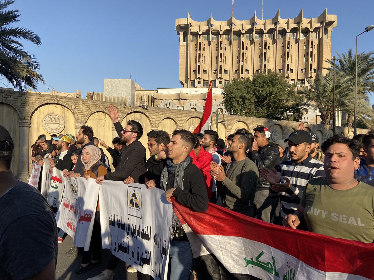 Baghdad Students marching. No leaders, this is a revolution of the youth, says one. Iraq