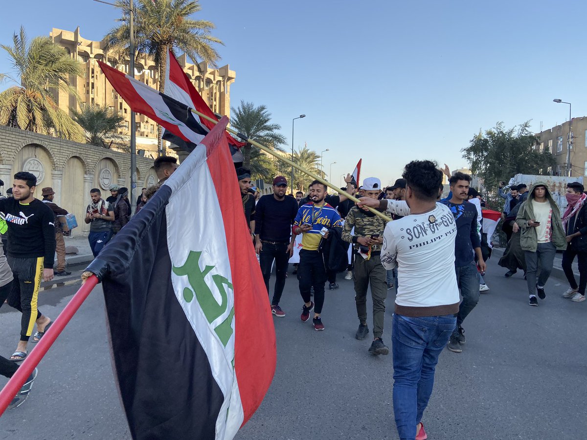 Baghdad Students marching. No leaders, this is a revolution of the youth, says one. Iraq