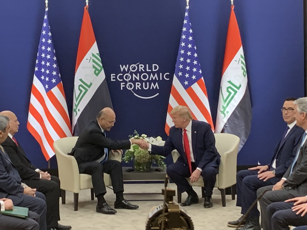 Quick news conference to be held before he leaves WEF2020, says @POTUS in meeting with Iraq president