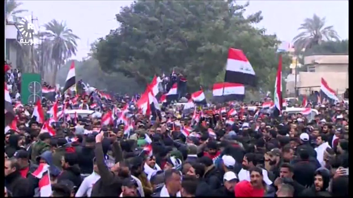 Down Down America. Down Down to colonialism. Down Down to Israel, demonstrators chant as anti-US rallies take place in Baghdad